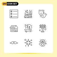 Set of 9 Modern UI Icons Symbols Signs for funds charity masks home build Editable Vector Design Elements
