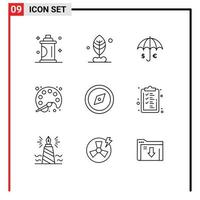 Modern Set of 9 Outlines Pictograph of compass streamline insurance pallet save Editable Vector Design Elements