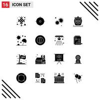 Universal Icon Symbols Group of 16 Modern Solid Glyphs of parasol watch sun stopwatch star Editable Vector Design Elements