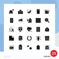 Set of 25 Commercial Solid Glyphs pack for bag huawei food mobile phone Editable Vector Design Elements