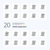 20 Mobile Application Line icon Pack like apps ui app essential app vector