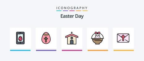 Easter Line Filled 5 Icon Pack Including cross. celebration. bynny. easter. box. Creative Icons Design vector