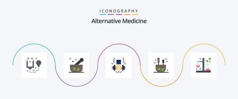 Paquete de iconos planos de medicina alternativa 5 que incluye ciencia. química. pesa. palos incienso vector