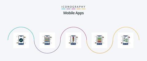Mobile Apps Line Filled Flat 5 Icon Pack Including mobile. interaction. app. apps. ux vector