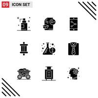 Group of 9 Modern Solid Glyphs Set for flask beaker app share tools car Editable Vector Design Elements