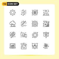 16 User Interface Outline Pack of modern Signs and Symbols of archive sun business space vision Editable Vector Design Elements