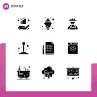 Universal Icon Symbols Group of 9 Modern Solid Glyphs of pencil education builder file joystick Editable Vector Design Elements