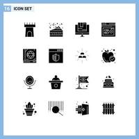 Mobile Interface Solid Glyph Set of 16 Pictograms of magic book online web performance Editable Vector Design Elements