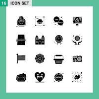 16 Universal Solid Glyph Signs Symbols of error breach secure tax free Editable Vector Design Elements