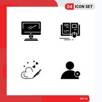 Group of 4 Modern Solid Glyphs Set for computer pen imac education heart Editable Vector Design Elements