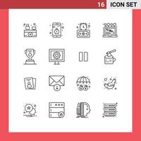 Set of 16 Vector Outlines on Grid for worker computer timer login install Editable Vector Design Elements