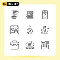 9 Creative Icons Modern Signs and Symbols of wheel report barcode data browser Editable Vector Design Elements