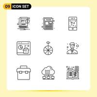 9 Creative Icons Modern Signs and Symbols of wheel report barcode data browser Editable Vector Design Elements