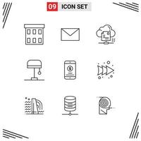 Universal Icon Symbols Group of 9 Modern Outlines of mobile money light file lamp document Editable Vector Design Elements