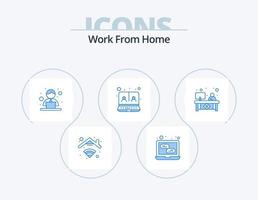 Work From Home Blue Icon Pack 5 Icon Design. working. video conference. employee. online. communication vector