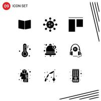 Modern Set of 9 Solid Glyphs and symbols such as bell weather chemistry temperature vertical Editable Vector Design Elements