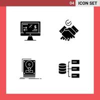 4 iconos creativos, signos y símbolos modernos de regulación fiscal, trabajo de computadora hdd, carga de elementos de diseño vectorial editables vector