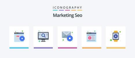 paquete de iconos de marketing seo flat 5 que incluye interfaz. sitio web. Email. video. ordenador portátil. diseño de iconos creativos vector