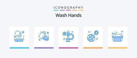 Wash Hands Blue 5 Icon Pack Including basin. covid. coronavirus. coronavirus. worldwide. Creative Icons Design vector