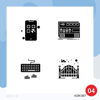 Set of 4 Modern UI Icons Symbols Signs for growing keyboard pay module type Editable Vector Design Elements