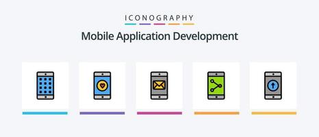 Mobile Application Development Line Filled 5 Icon Pack Including application. mobile apps. arrow. message. mail. Creative Icons Design vector