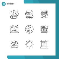 Set of 9 Vector Outlines on Grid for beauty power finance energy battery Editable Vector Design Elements