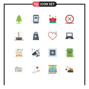 conjunto moderno de 16 colores planos pictograma del océano eliminar lirio salir cerrar paquete editable de elementos de diseño de vectores creativos