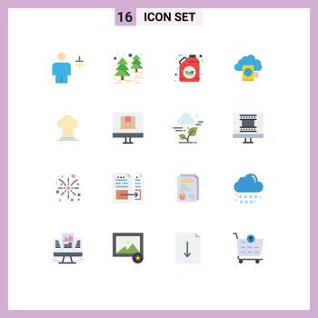 Pack of 16 creative Flat Colors of chef upload bio folder cloud Editable Pack of Creative Vector Design Elements