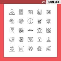 25 Universal Line Signs Symbols of marketing list clean checkout calender Editable Vector Design Elements