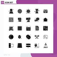 Group of 25 Solid Glyphs Signs and Symbols for investment hour programing glass network Editable Vector Design Elements