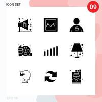 Mobile Interface Solid Glyph Set of 9 Pictograms of floor connection human hobby drink Editable Vector Design Elements