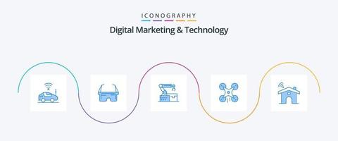 Digital Marketing And Technology Blue 5 Icon Pack Including service. image. atoumated. camera. technology vector