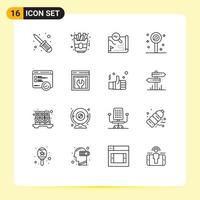 Stock Vector Icon Pack of 16 Line Signs and Symbols for testing development travel sweet halloween Editable Vector Design Elements