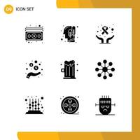 Group of 9 Modern Solid Glyphs Set for drink coins care money hand Editable Vector Design Elements