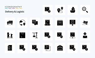 25 Delivery And Logistic Solid Glyph icon pack vector