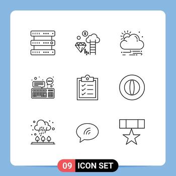 9 paquete de contorno de interfaz de usuario de signos y símbolos modernos de elementos de diseño vectorial editables de computadora de teclado de viento de comunicación de lista vector