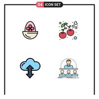 Pack of 4 Modern Filledline Flat Colors Signs and Symbols for Web Print Media such as boiled cloud egg berry up Editable Vector Design Elements