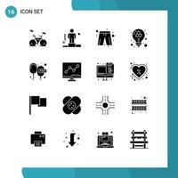 Pack of 16 creative Solid Glyphs of floating charge clothes molecule education Editable Vector Design Elements