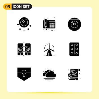9 User Interface Solid Glyph Pack of modern Signs and Symbols of green clean equipment mobile phone call forwarding Editable Vector Design Elements