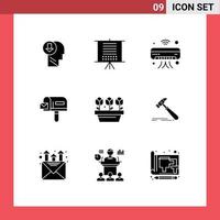 9 User Interface Solid Glyph Pack of modern Signs and Symbols of flower mail web box iot Editable Vector Design Elements