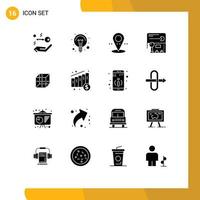 16 User Interface Solid Glyph Pack of modern Signs and Symbols of computing box location game pacman Editable Vector Design Elements