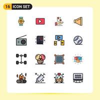 16 Universal Flat Color Filled Line Signs Symbols of appliances speaker player sound currency Editable Creative Vector Design Elements