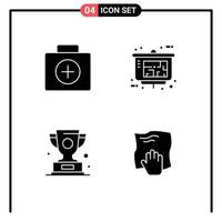 Group of 4 Solid Glyphs Signs and Symbols for briefcase award suitcase property presentation prize Editable Vector Design Elements