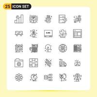 Pack of 25 Modern Lines Signs and Symbols for Web Print Media such as database base plant backup scale Editable Vector Design Elements