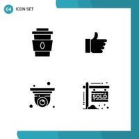 4 User Interface Solid Glyph Pack of modern Signs and Symbols of coffee camera fast like security Editable Vector Design Elements