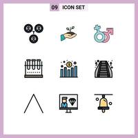 Set of 9 Modern UI Icons Symbols Signs for lab flask chemical flask money female mars Editable Vector Design Elements