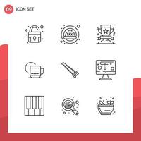 Pictogram Set of 9 Simple Outlines of bade saw win service hot Editable Vector Design Elements