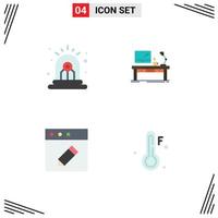 Group of 4 Flat Icons Signs and Symbols for alarm office siren computer app Editable Vector Design Elements