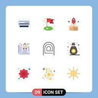 Pack of 9 Modern Flat Colors Signs and Symbols for Web Print Media such as fingerprint plan start home blueprint Editable Vector Design Elements