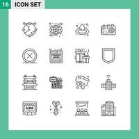 Group of 16 Modern Outlines Set for delete cancel world photo camera Editable Vector Design Elements